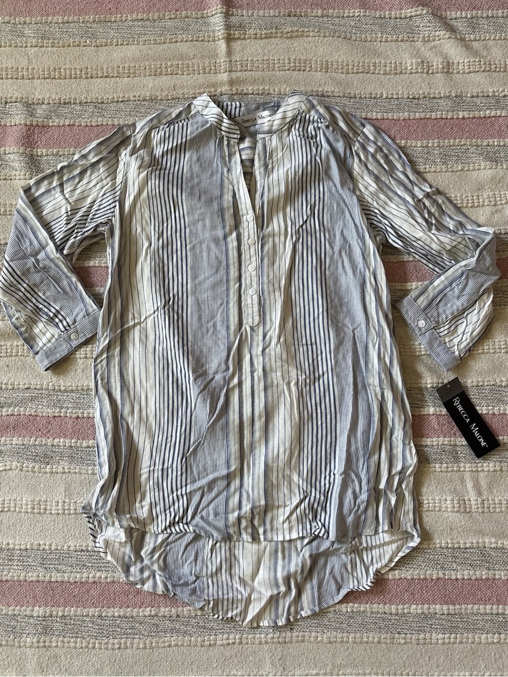 Rebecca Malone pullover blouse White & Blue striped NWT Size Small